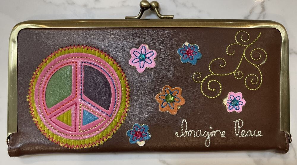Natural Life Wallet Womens Brown Imagine Peace Floral Flowers Hippie Retro